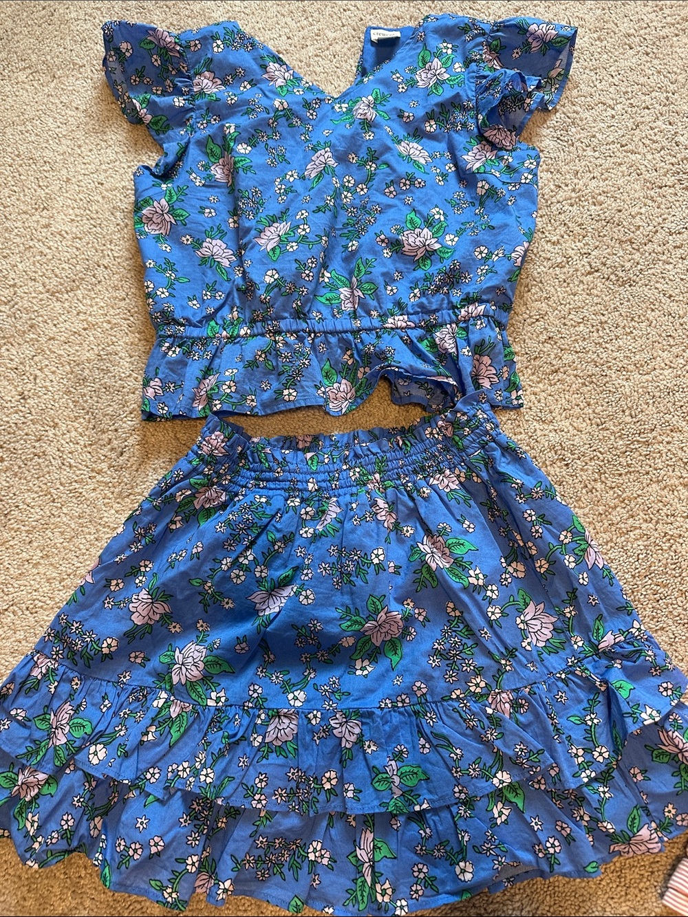 Crewcuts Blue Floral Ruffle Skirt